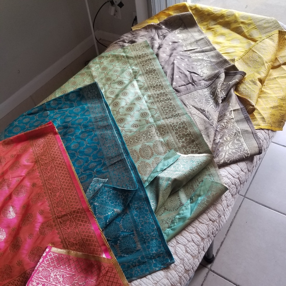 5 Table Runners REAL Banarsi Fabric South Asian Ethnic Multi Purpose Scarfs